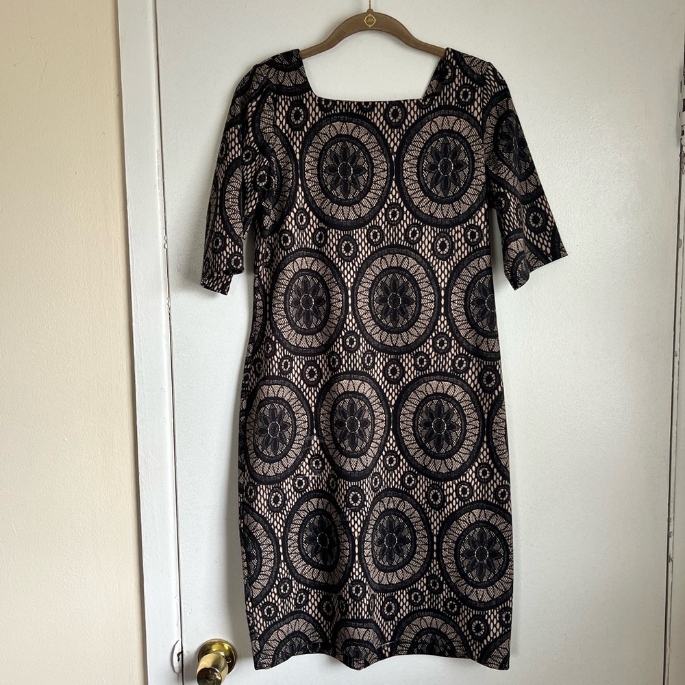 Tiana B Black Sheath Dress with Square Neck and Raglan Sleeves